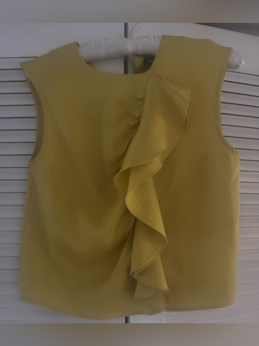 Zara NWT Sleeveless Satiny Ruffle Front Blouse in Mustard X Small